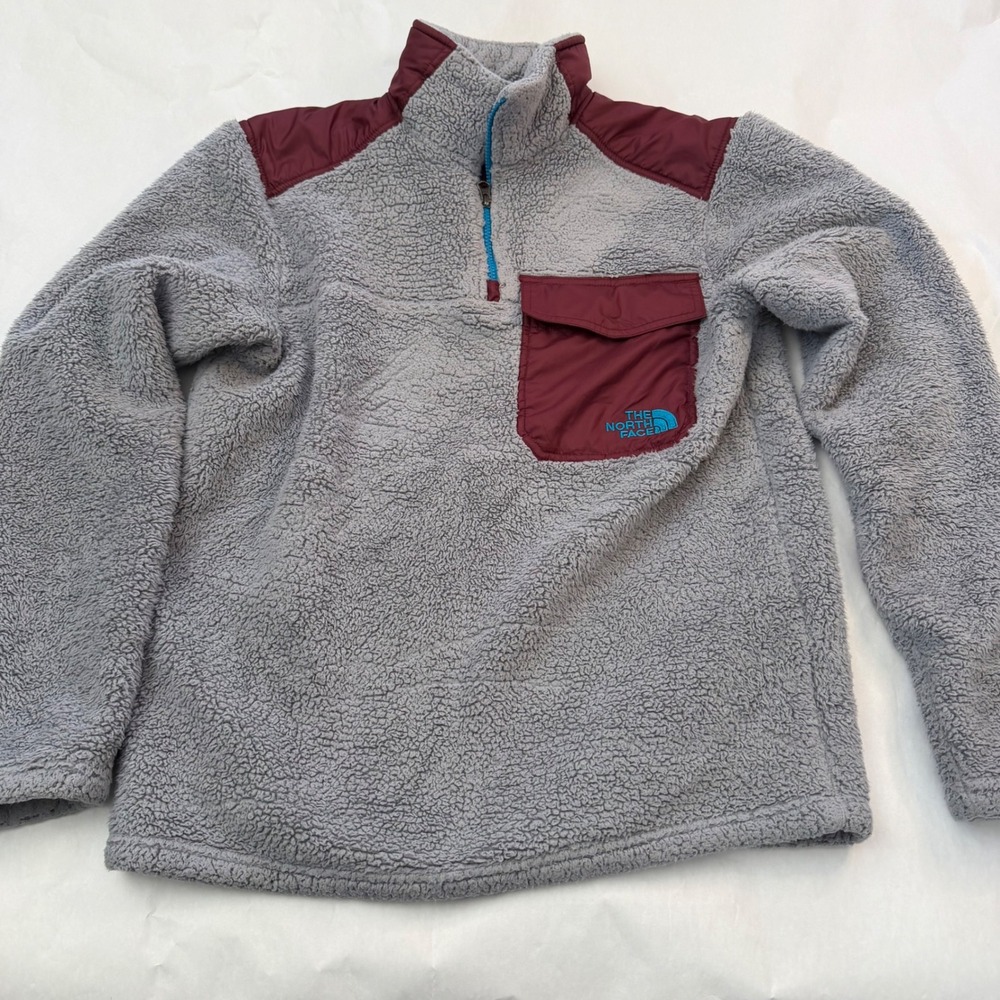 North Face‎ Mens Fleece Pullover Jacket Burgundy Gray Sherpa Pile Outdoor S